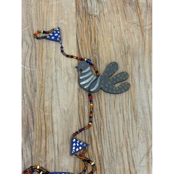 Handmade Folk Art Bird Garland Beaded Boho Hanging Decor, Cottagecore Banner - Picture 4 of 4